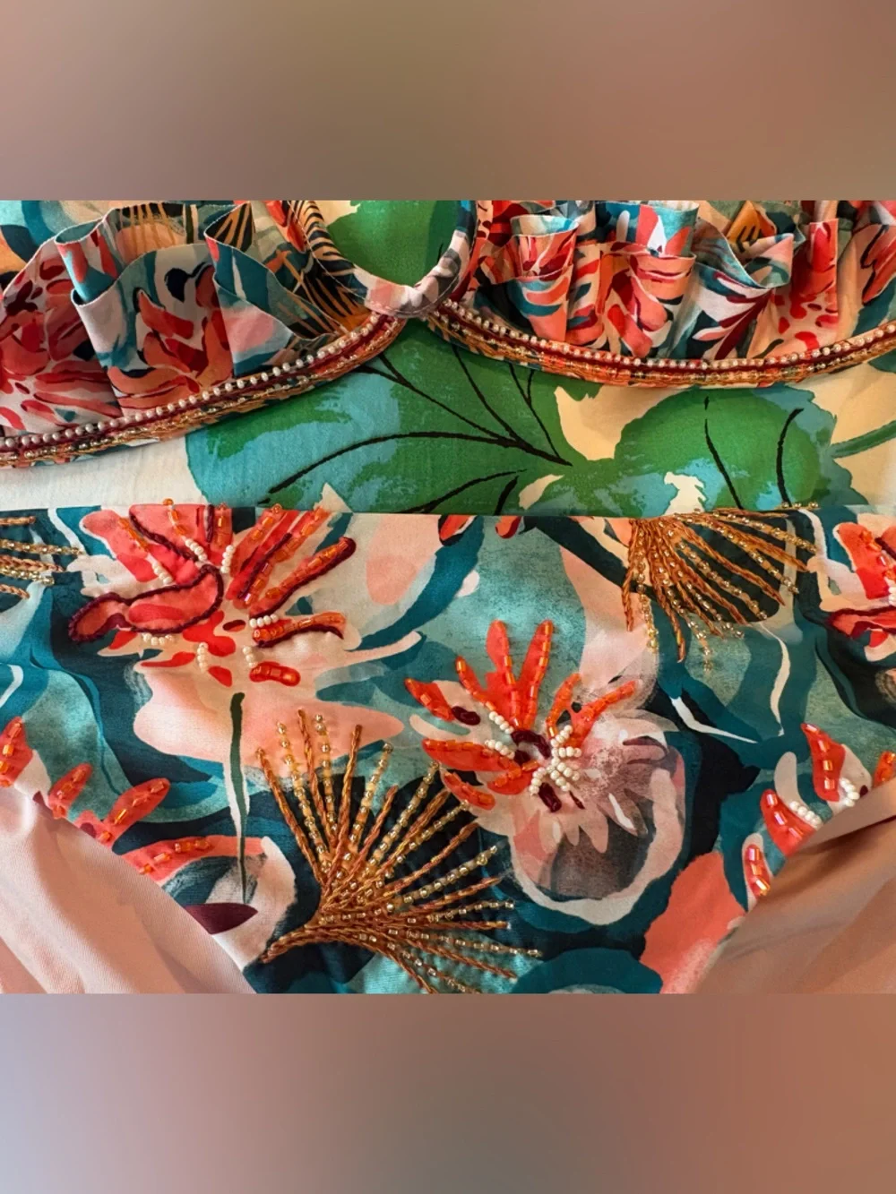 NWT Cosita Linda luxury hand, embroidered/beaded Print Triangle Bikini Set,small - Picture 3 of 8